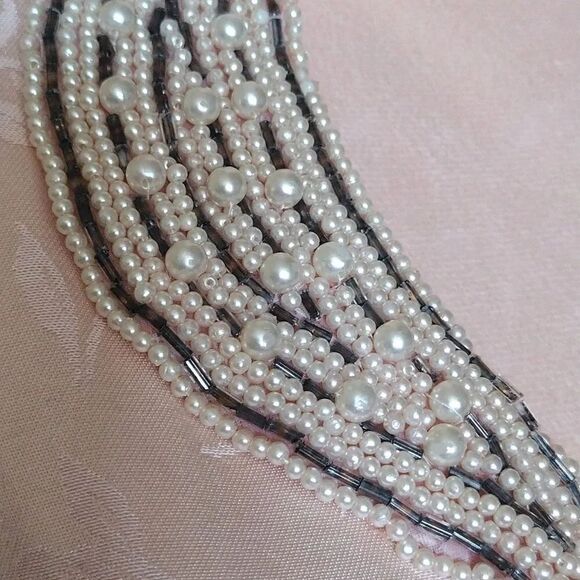 VTG 80s Pink Floral Satin Beaded Pearl Applique Button Up Cottagecore Blouse XL - Picture 7 of 17